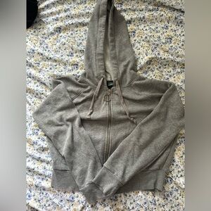 Gray Cropped Zip-Up Hoodie